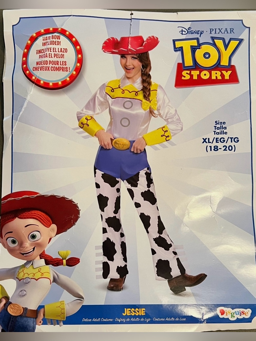 Toy Story Jessie Adult Costume Jumpsuit Hat Cowgirl Cosplay Halloween XL 18-20